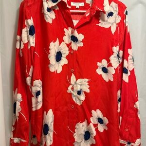 Equipment Red and White Floral Shirt